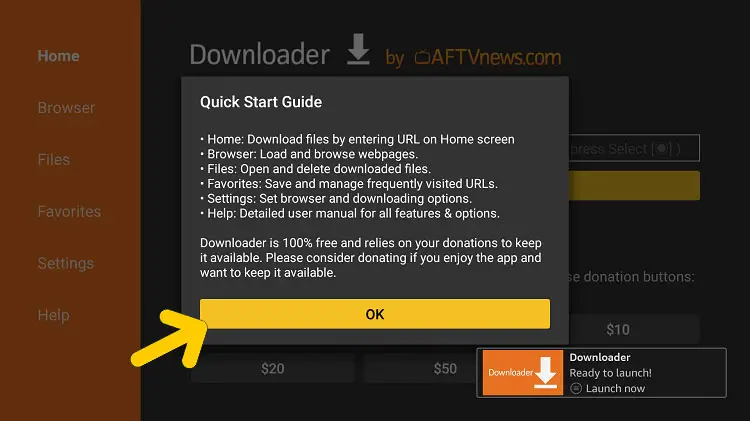 Downloader Ok button