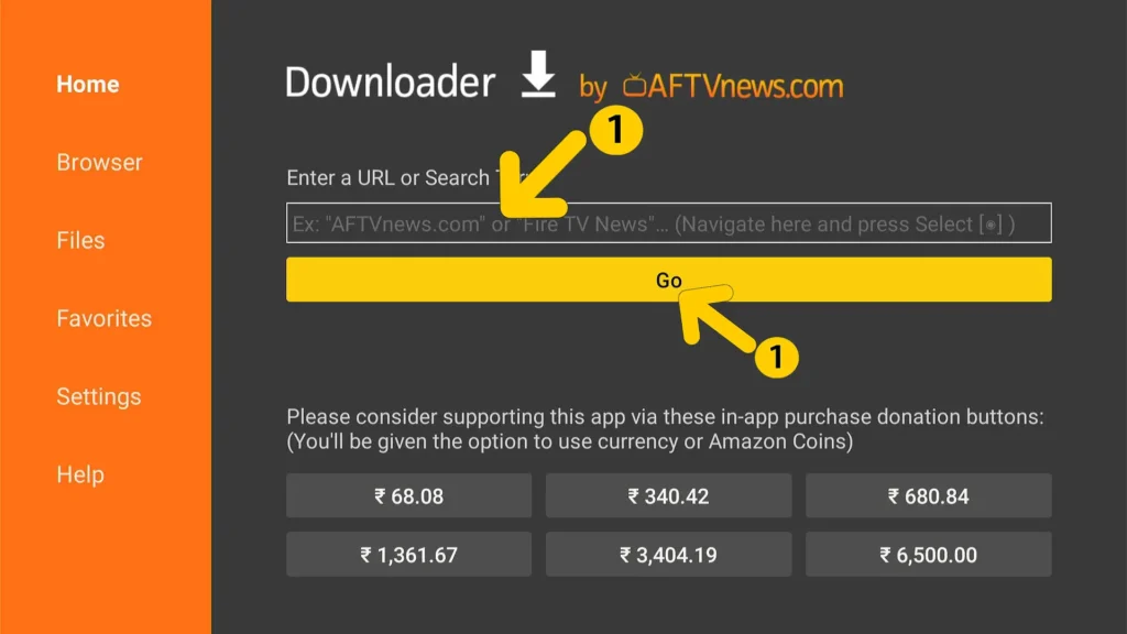 Downloader app URL Section