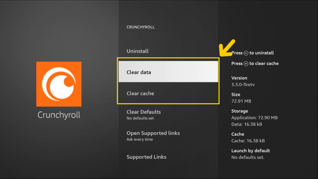 Clear Cache and Clear Data of crunchyroll