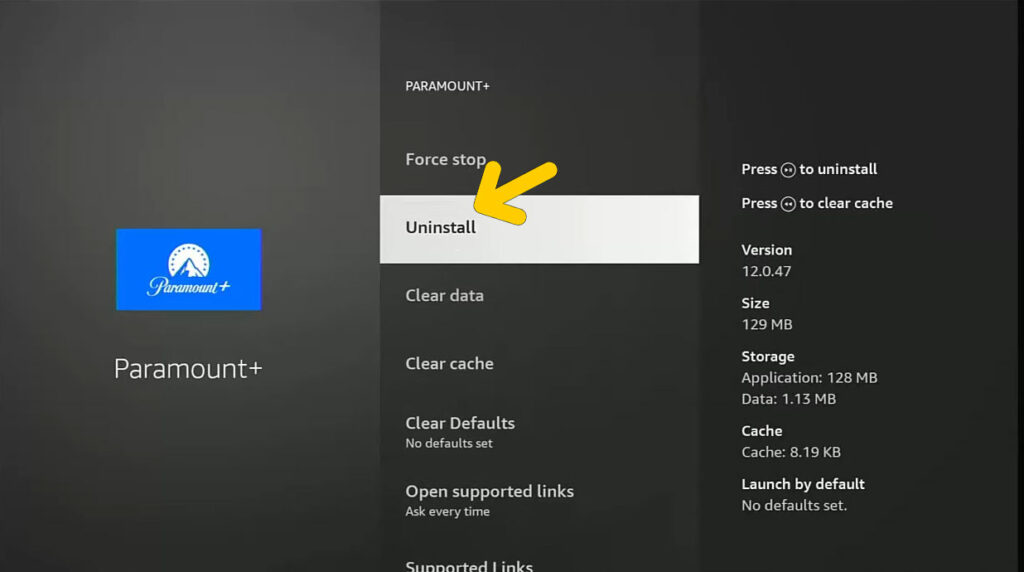 Uninstall Paramount plus app