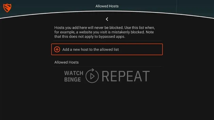 Allowed hosts submenu with and option to add a custom host to the list
