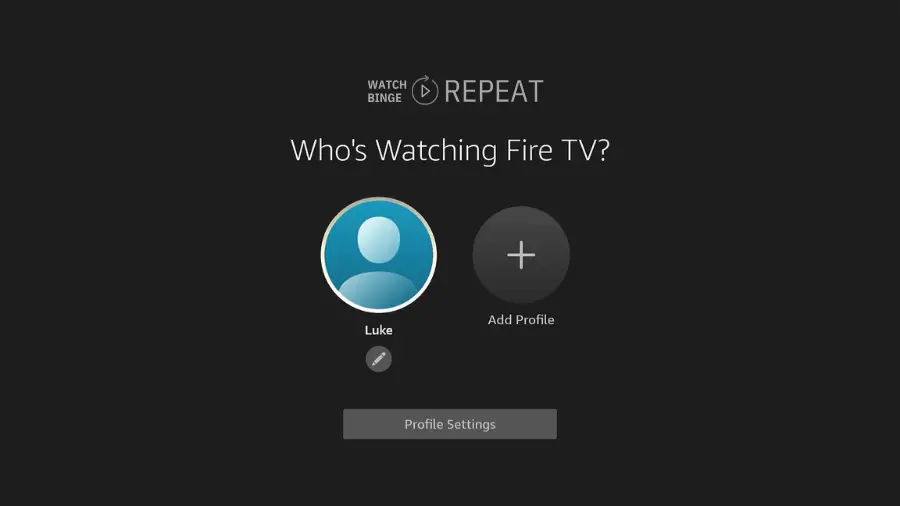 Fire TV profile screen showing only one user profile named Luke after another profile has been removed.